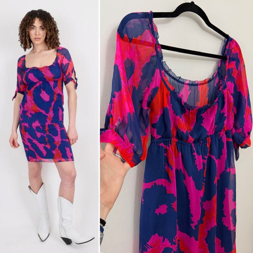 Diane von Furstenberg Maximailst Funky 100% Silk Leopard Animal Print Dress M